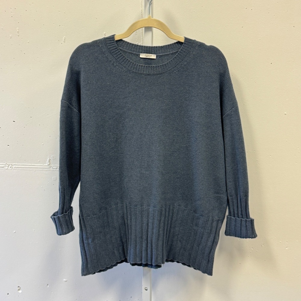 Peserico Wool Silk Cashmere Crewneck Sweater Blue Made in Italy Sz 42 Minimalist